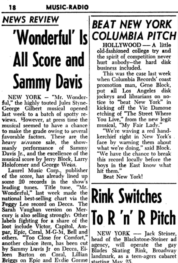 Sammy Davis, Jr. - “Mr. Wonderful” Broadway Musical 1956-57